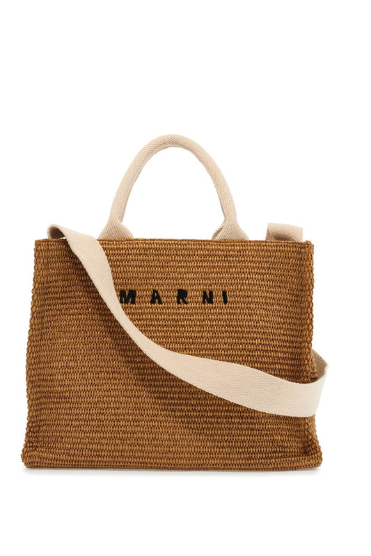 Marni raffia-effect canvas small tote bag