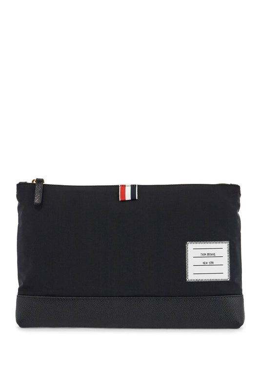 Thom Browne Thom Browne large pouch with gold zip and black tricolor stripe