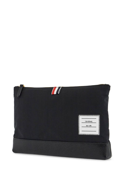 Thom Browne Thom Browne large pouch with gold zip and black tricolor stripe