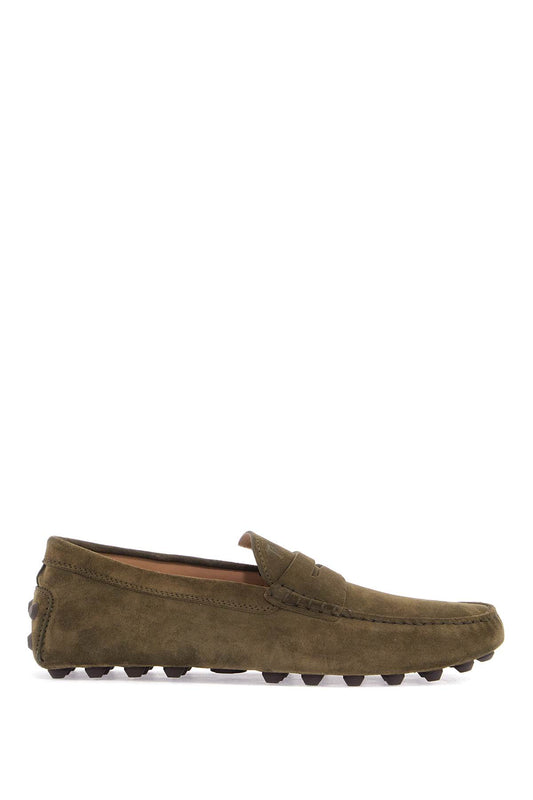 Tod'S Tod'S olive green suede loafers with rubber sole