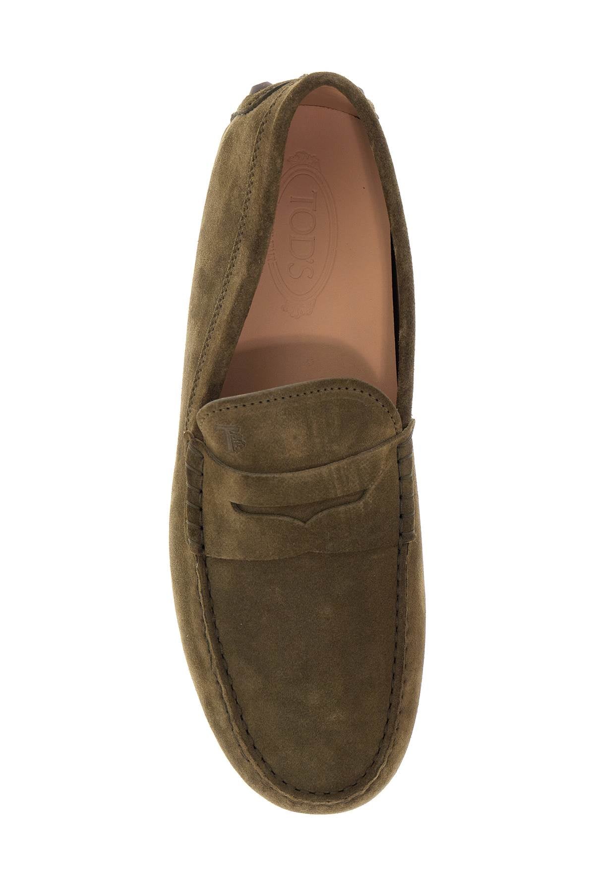 Tod'S Tod'S olive green suede loafers with rubber sole