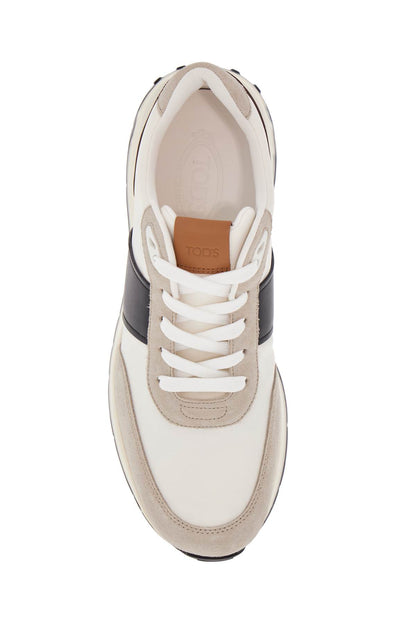 Tod'S elegant sporty sneakers in white leather and suede running mid volume 63k