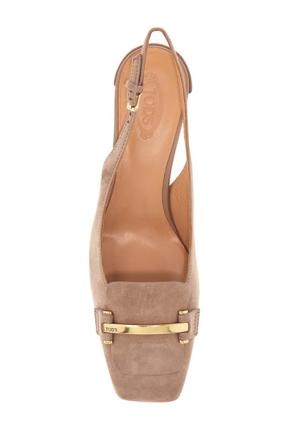 Tod'S Tod'S cappuccino goat leather pumps with metal bar