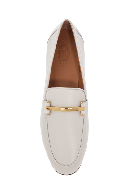 Tod'S Tod'S white calfskin moccasin with gold bar and velcro closure