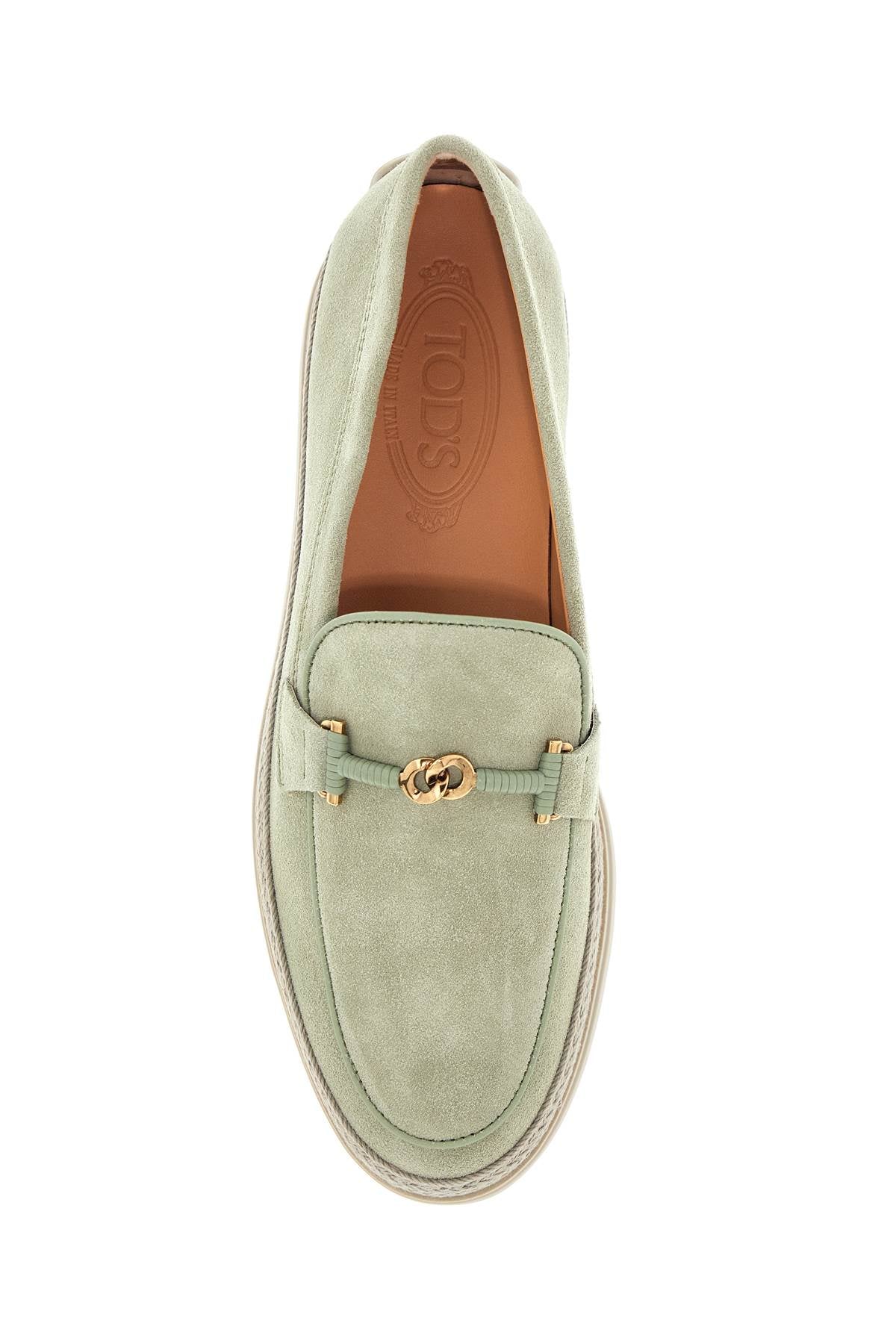 Tod'S Tod'S oil green calfskin loafers with leather sole and gold detail