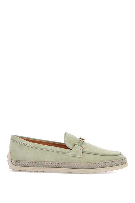 Tod'S Tod'S oil green calfskin loafers with leather sole and gold detail