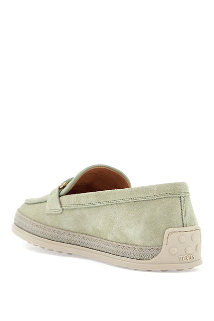 Tod'S Tod'S oil green calfskin loafers with leather sole and gold detail