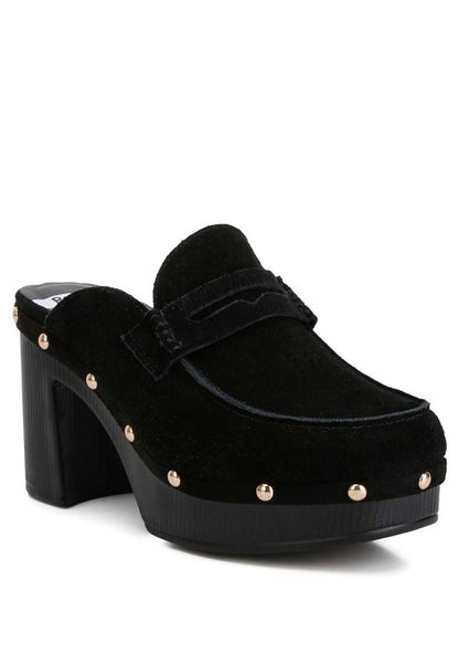 “RILEY” Suede Platform Clogs