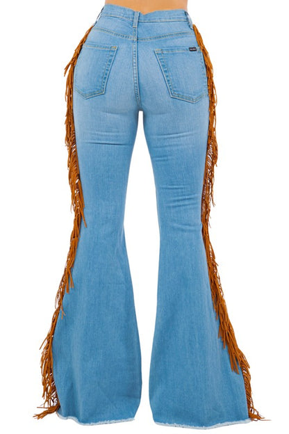 Fringe Bell Bottom in Light Blue Inseam 32"