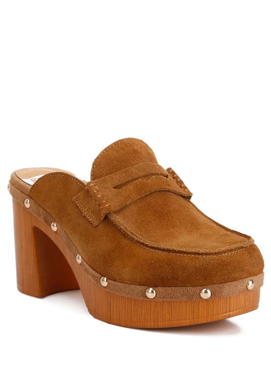 “RILEY” Suede Platform Clogs