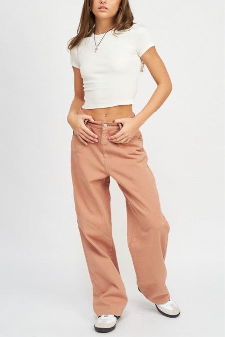 CONTRASTED STITCH DETAIL WIDE PANTS