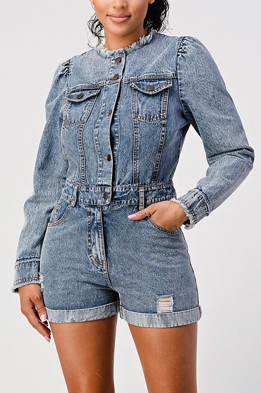 LONG SLEEVE DENIM ROMPER