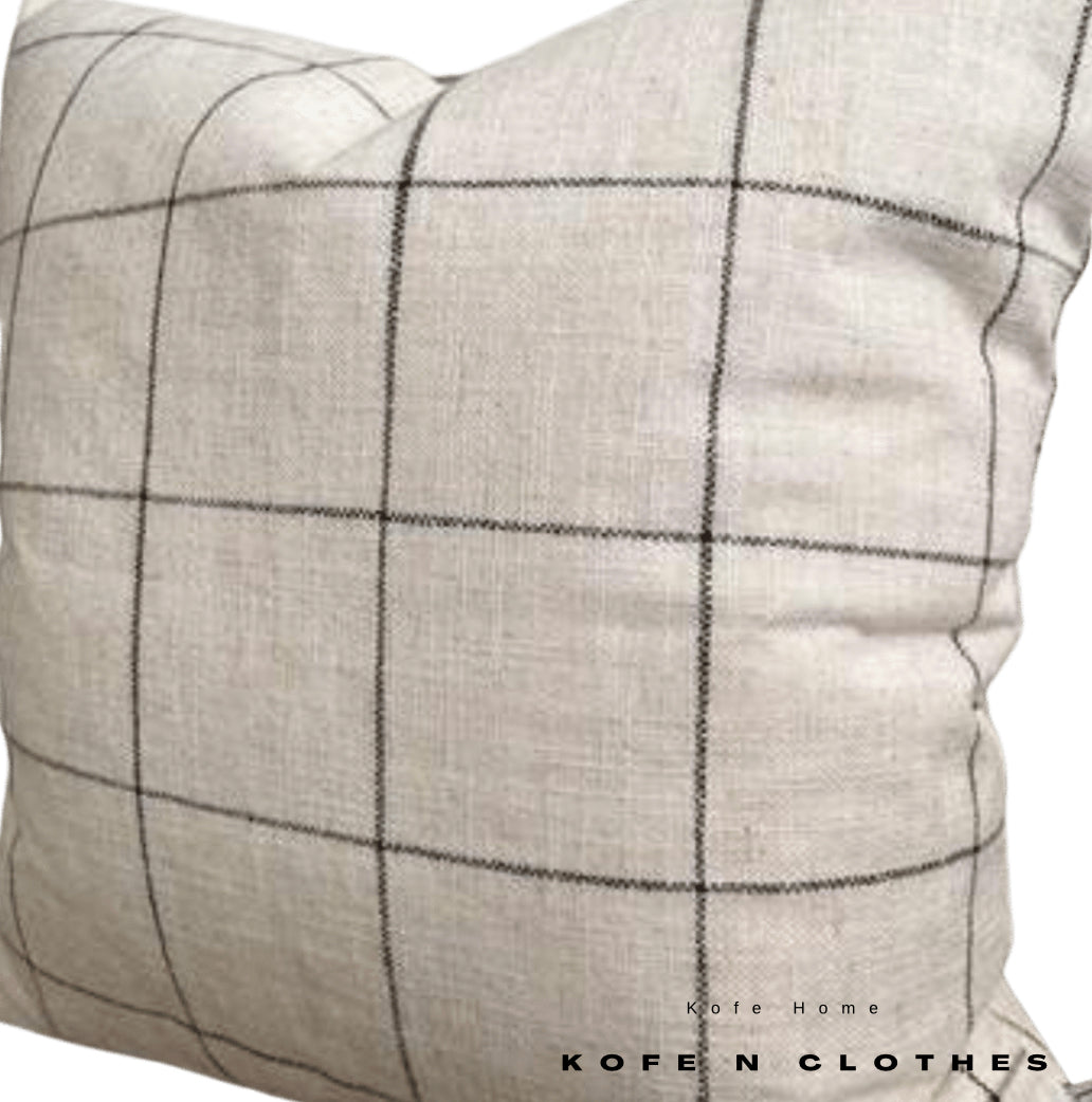 WHITE WINDOW PANE WITH BLACK GRID PILLOW COVER