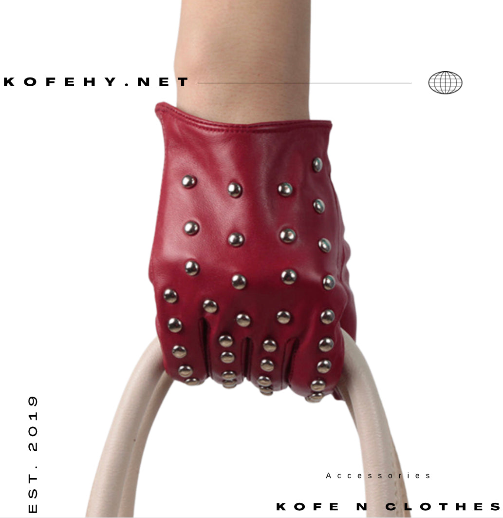 REAL LEATHER STUD GLOVES