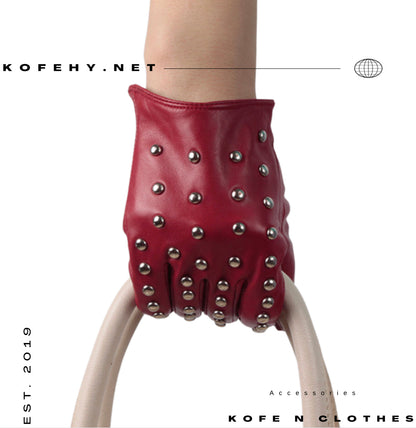 REAL LEATHER STUD GLOVES