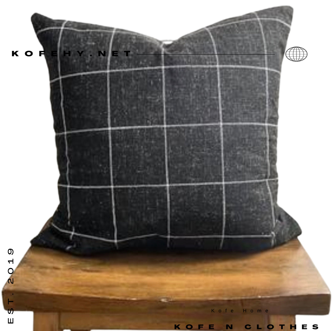 BLACK WINDOW PANE WITH WHITE GRID PILLOW COVER