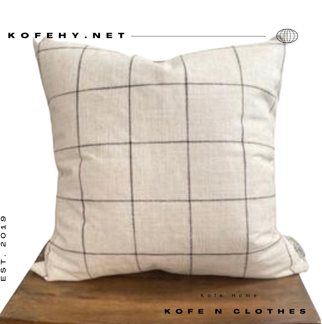 WHITE WINDOW PANE WITH BLACK GRID PILLOW COVER