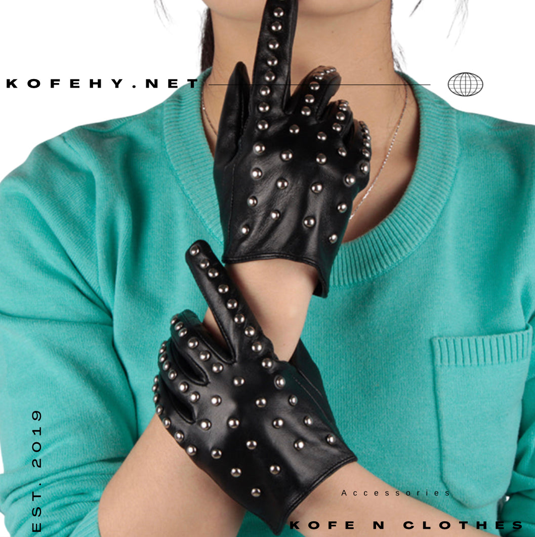 REAL LEATHER STUD GLOVES